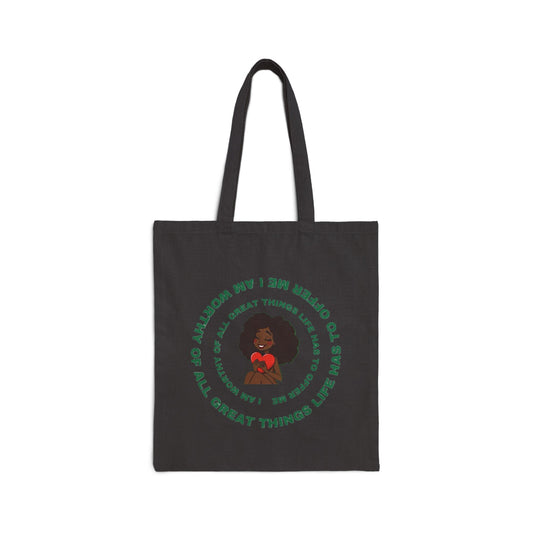 Beauty in Wealth Affirmation Double-sided Cotton Canvas Tote Bag - Stylish and Eco-Friendly