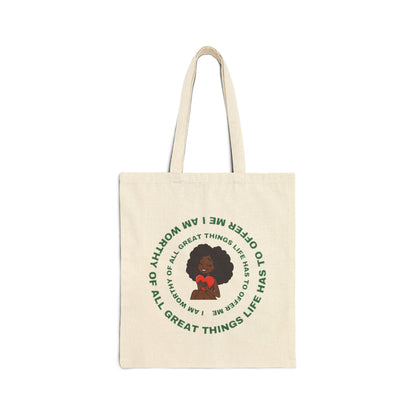 Beauty in Wealth Affirmation Double-sided Cotton Canvas Tote Bag - Stylish and Eco-Friendly